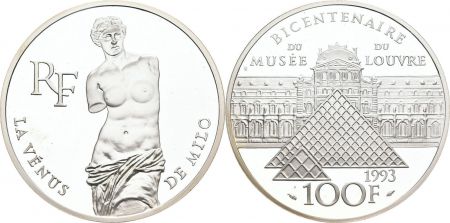 France 100 Francs  - Vénus de Milo - 1993 - Argent - avec certificat