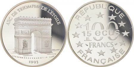 France 100 Francs - 15 Euros  - Arc de Triomphe - Paris  - Argent - sans certificat