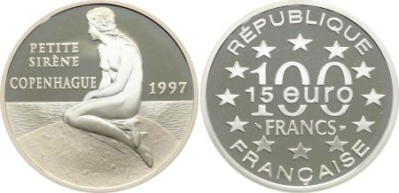 France 100 Francs - 15 Euros  - La petite sirène - Copenhague - 1997 - Argent - avec certificat