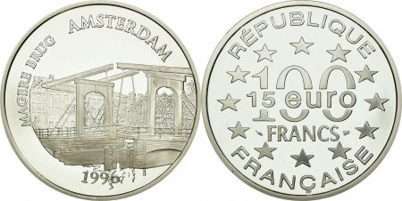 France 100 Francs - 15 Euros  - Magere Brug - Amsterdam - 1996  - Argent - avec certificat