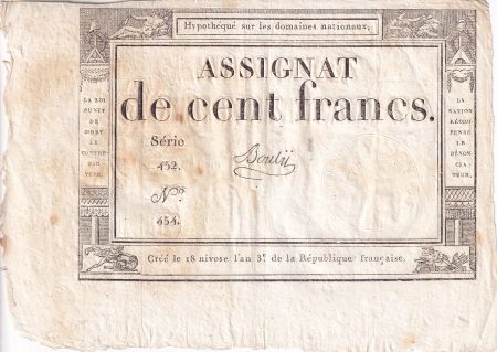 France 100 Francs - 18 Nivose An III - (07.01.1795) - Sign. Bouly - Série 452