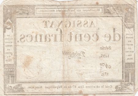 France 100 Francs - 18 Nivose An III - (07.01.1795) - Sign. Dehogues - L.173 - Série 1493