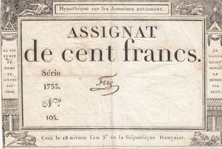 France 100 Francs - 18 Nivose An III - (07.01.1795) - Sign. Feze - Série 1733