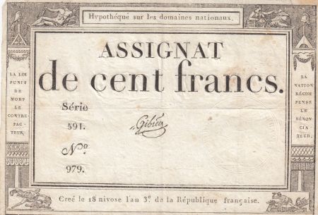 France 100 Francs - 18 Nivose An III - (07.01.1795) - Sign. Gibier - L.173 - Série 591