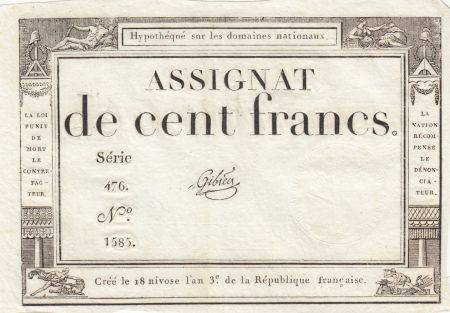 France 100 Francs - 18 Nivose An III - (07.01.1795) - Sign. Gibier - Série 476