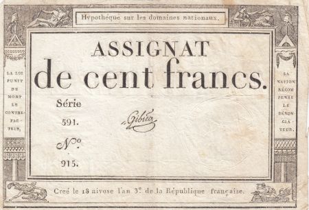 France 100 Francs - 18 Nivose An III - (07.01.1795) - Sign. Gibier - Série 591