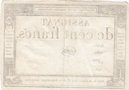 France 100 Francs - 18 Nivose An III - (07.01.1795) - Sign. Godet - Série 1884