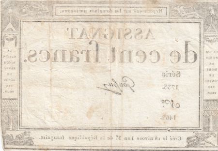 France 100 Francs - 18 Nivose An III - (07.01.1795) - Sign. Goussu - L.173 - Série 1733