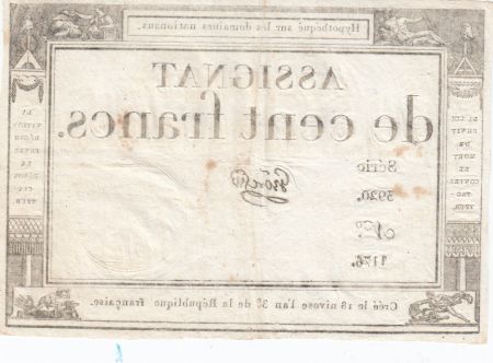 France 100 Francs - 18 Nivose An III - (07.01.1795) - Sign. Gros - Série 3920