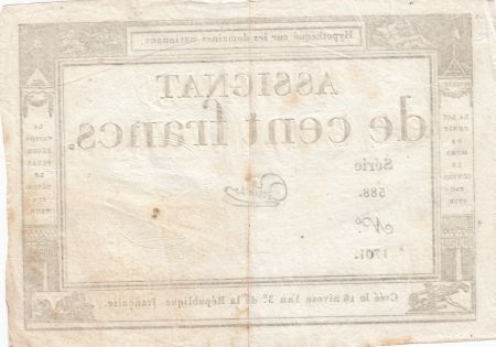 France 100 Francs - 18 Nivose An III - (07.01.1795) - Sign. Guyot - Série 588