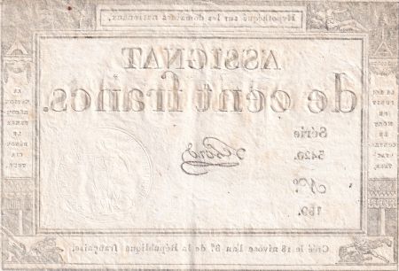 France 100 Francs - 18 Nivose An III - (07.01.1795) - Sign. Lehord - Série 3420 - L.173