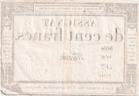 France 100 Francs - 18 Nivose An III - (07.01.1795) - Sign. Morin - Série 1478 - L.173