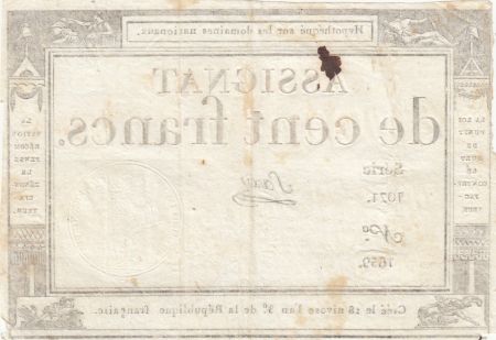 France 100 Francs - 18 Nivose An III - (07.01.1795) - Sign. Saxy - Série 1071