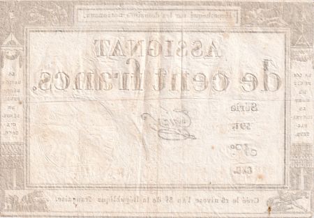 France 100 Francs - 18 Nivose An III - (07.01.1795) - Sign. Taizy - Série 591 - L.173