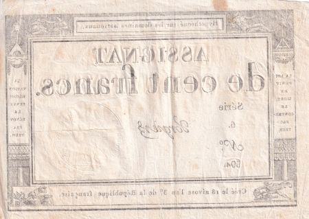 France 100 Francs - 18 Nivose An III - (07.01.1795) - Sign. Vorgier - L.173