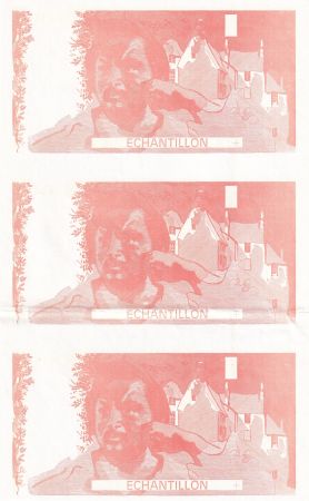 France 100 Francs - Balzac 1980 - Planche de 3 billets - Verso rouge, recto jaune - Echantillon - SPL