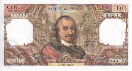 France 100 Francs - Corneille - 05-10-1978 - Série Q.1214 - F.65.63