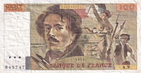 France 100 Francs - Delacroix - 1978 - Série A.9 - F.69.01g