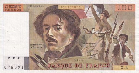 France 100 Francs - Delacroix - 1978 - Série X.2 - Hachuré - F.69.01a