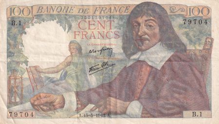 France 100 Francs - Descartes - 15-05-1942 - Série B.1 - F.27.01