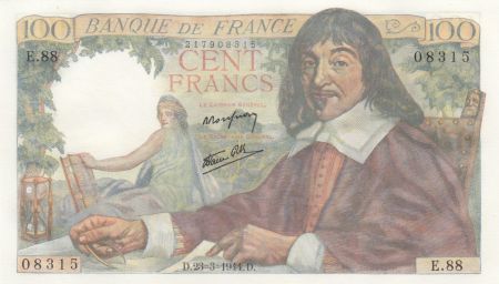 France 100 Francs - Descartes - 23-03-1944 - Série E.88 - F.27.05
