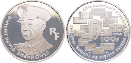 France 100 Francs,  Eisenhower -  50e anniversaire du débarquement et de la libération -1994 - Frappe BE - Argent