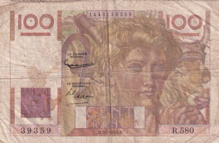 France 100 Francs - Jeune Paysan - 07-01-1954 - Série R.580