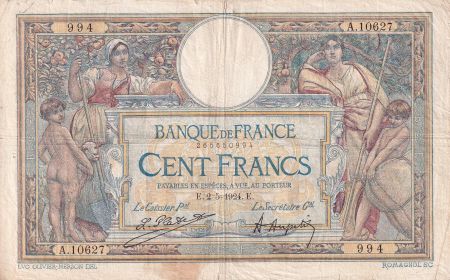 France 100 Francs - Luc Olivier Merson - 02-05-1924 - Série A.10627 - TB - F.24.02