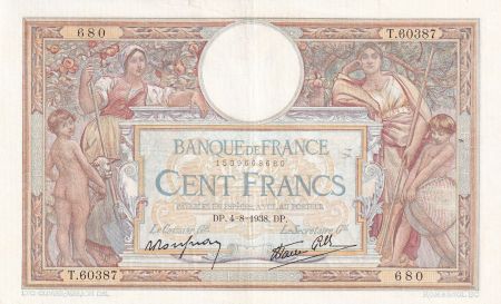 France 100 Francs - Luc Olivier Merson - 04-08-1938 - Série T.60387 - F.25.27