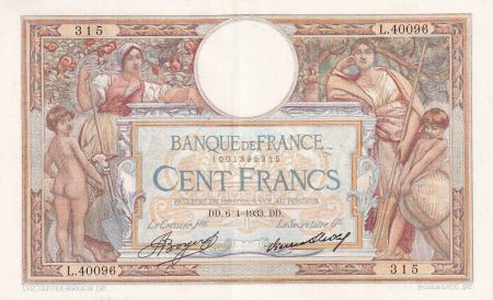 France 100 Francs - Luc Olivier Merson - 06-04-1933 - Série L.40096 - F.24.12a
