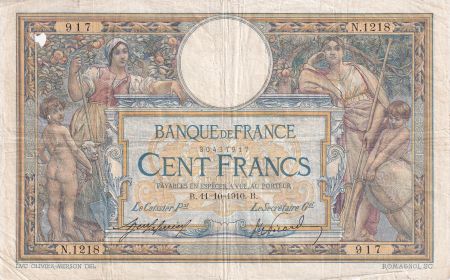 France 100 Francs - Luc Olivier Merson - 11-10-1910 - Série N.1218 - F.23.02