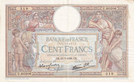 France 100 Francs - Luc Olivier Merson - 15-07-1938 - Série U.60206 - F.25.26