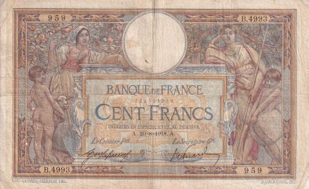 France 100 Francs - Luc Olivier Merson - 20-08-1918 - Série B.4993 - F.23.10