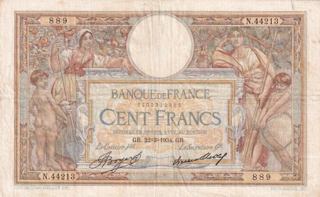 France 100 Francs - Luc Olivier Merson - 22-03-1934 - Série N.44213