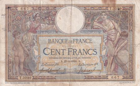 France 100 Francs - Luc Olivier Merson - 29-02-1916 - Série T.3299 - P.TB - F.23.08