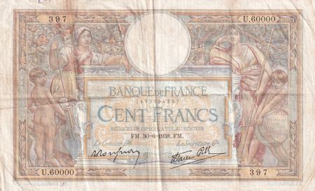 France 100 Francs - Luc Olivier Merson - 30-06-1938 - Série U.60000 - F.25.24
