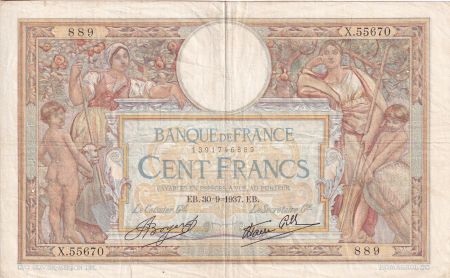 France 100 Francs - Luc Olivier Merson - 30-09-1937 - Série X.55670 - F.25.02