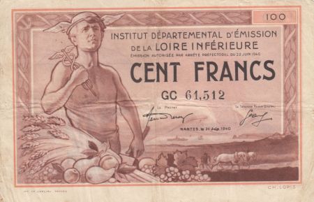 France 100 Francs , Nantes (Loire-Inférieure) - 1940 - GC61.512 - TTB