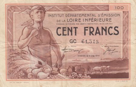France 100 Francs , Nantes (Loire-Inférieure) - 1940 - GC61.513 - TTB