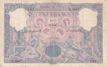 France 100 Francs - Rose et Bleu - 1899 - Série X.2607 - B+ - F.21.12
