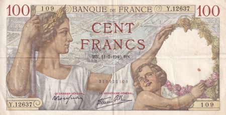 France 100 Francs - Sully - 11-07-1940 - Série Y.12637 - F.26.33