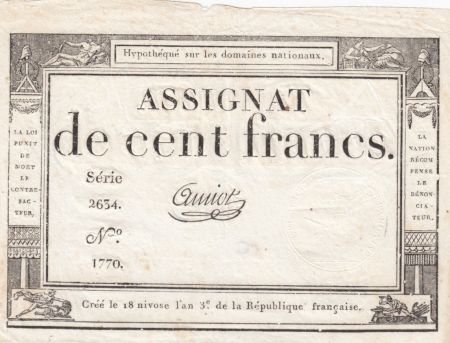 France 100 Francs 18 Nivose An III - 7.1.1795 - Sign. Amiot