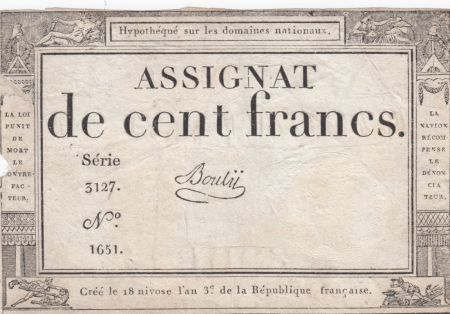 France 100 Francs 18 Nivose An III - 7.1.1795 - Sign. Bouly