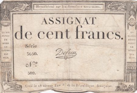 France 100 Francs 18 Nivose An III - 7.1.1795 - Sign. De Caen