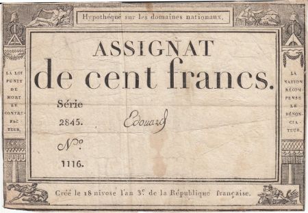 France 100 Francs 18 Nivose An III - 7.1.1795 - Sign. Edouard