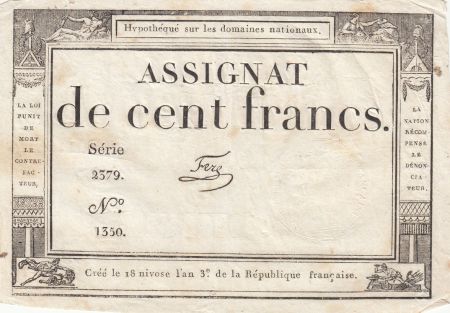 France 100 Francs 18 Nivose An III - 7.1.1795 - Sign. Fere - Série 2379