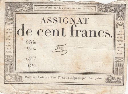 France 100 Francs 18 Nivose An III - 7.1.1795 - Sign. Fere - Série 3316