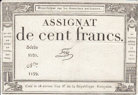 France 100 Francs 18 Nivose An III - 7.1.1795 - Sign. Fere
