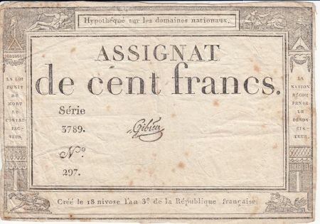France 100 Francs 18 Nivose An III - 7.1.1795 - Sign. Gibier