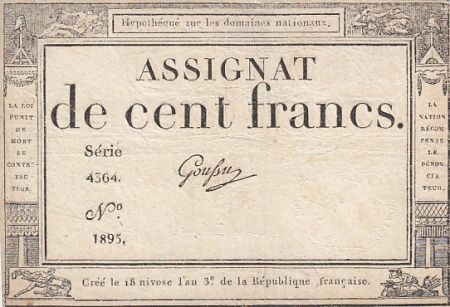 France 100 Francs 18 Nivose An III - 7.1.1795 - Sign. Goussu
